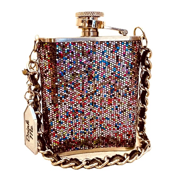 BETTER BOUTIQUE Handbags - Stainless Steal Sequined Metal Flask With Chain By Wild Eye Designs 3.5"